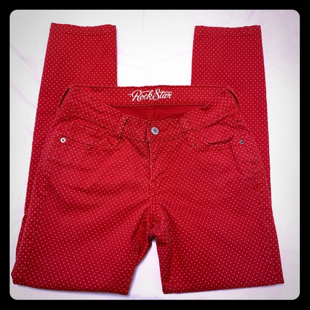 Old Navy red polka dot Rockstar skinny jeans